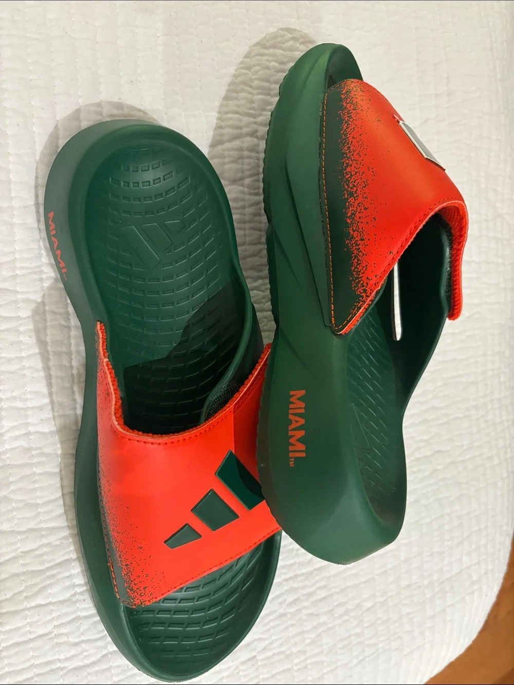adidas Lightblaze Miami Green and Orange Slip-On Athletic Slides